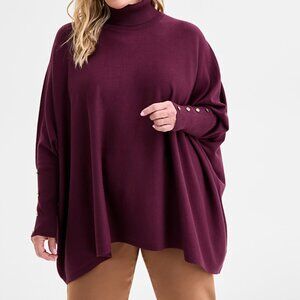 NWT JM Collection. Women’s Poncho Turtleneck Sweater, Plus Size OX, Vintage Wine